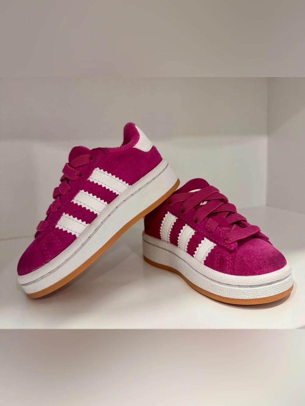 adidas Kids Fuchsia Suede Sneakers with White Stripes